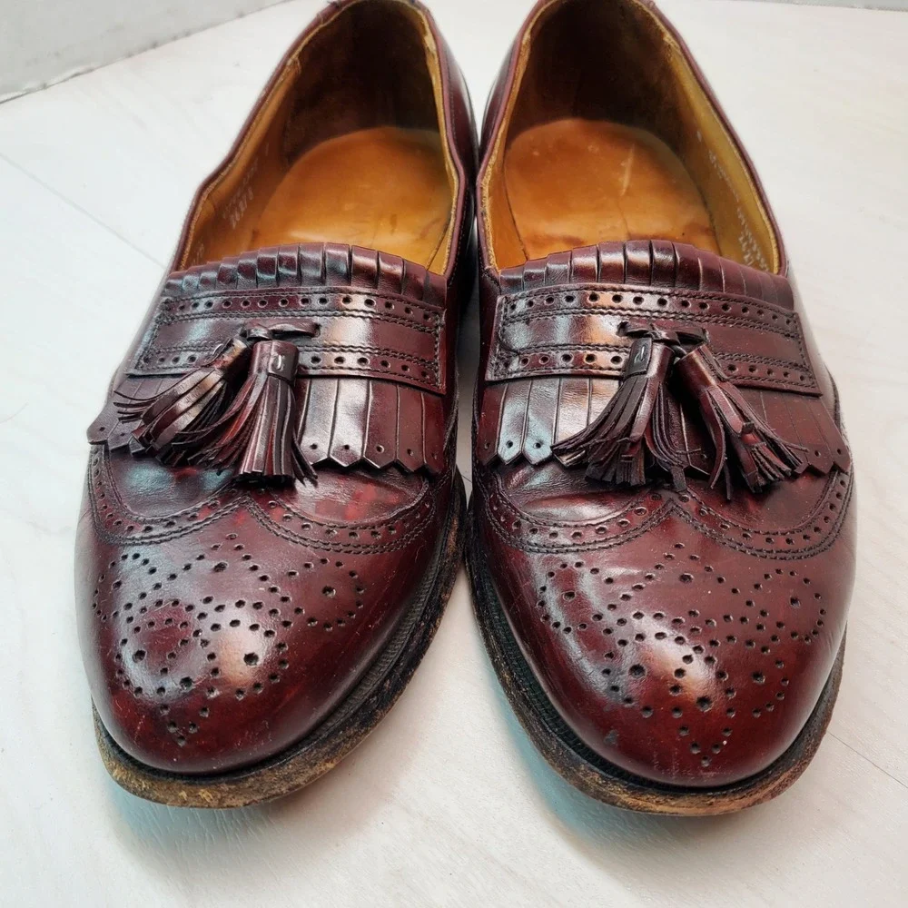 Bostonian Mens Burgundy Leather Tassel Wingtip‎ Loafer Dress Shoes Size 8 D B